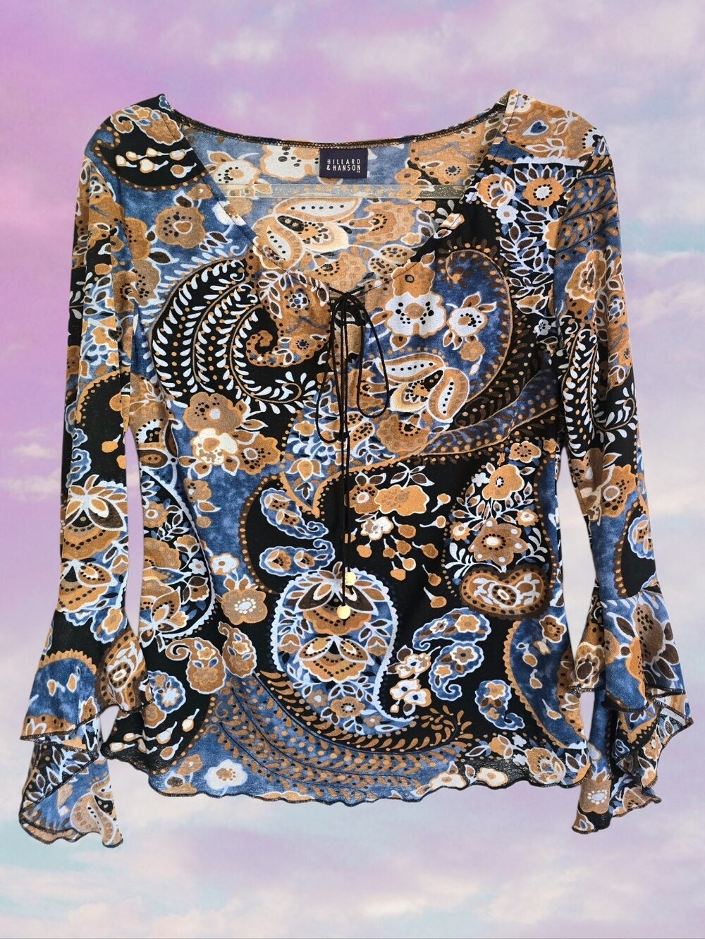 🖤Y2K Bell Sleeve Paisley Lightweight Lettuce Ruffle Hem Vintage 90s Top🖤